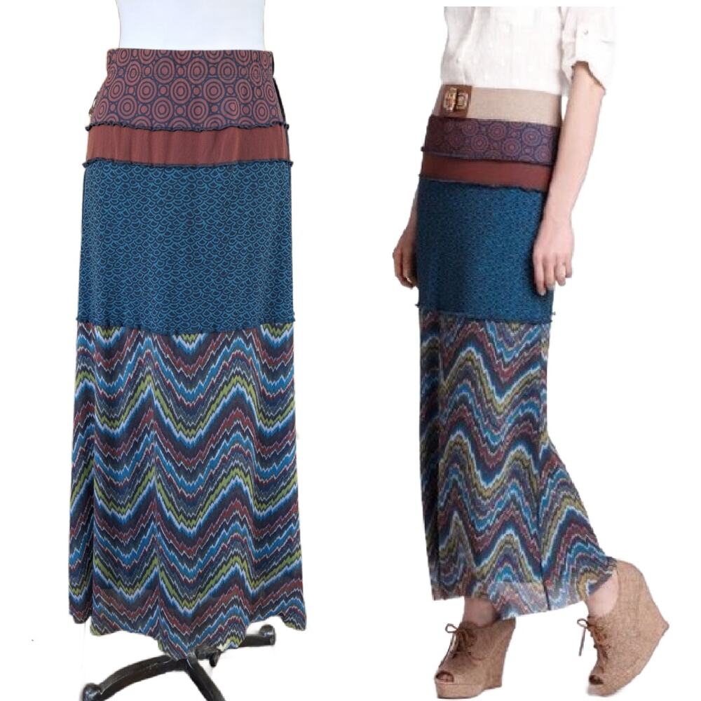 Anthropologie Weston Wear Ocean Moss Mesh Maxi Skirt Jewel Tones Large